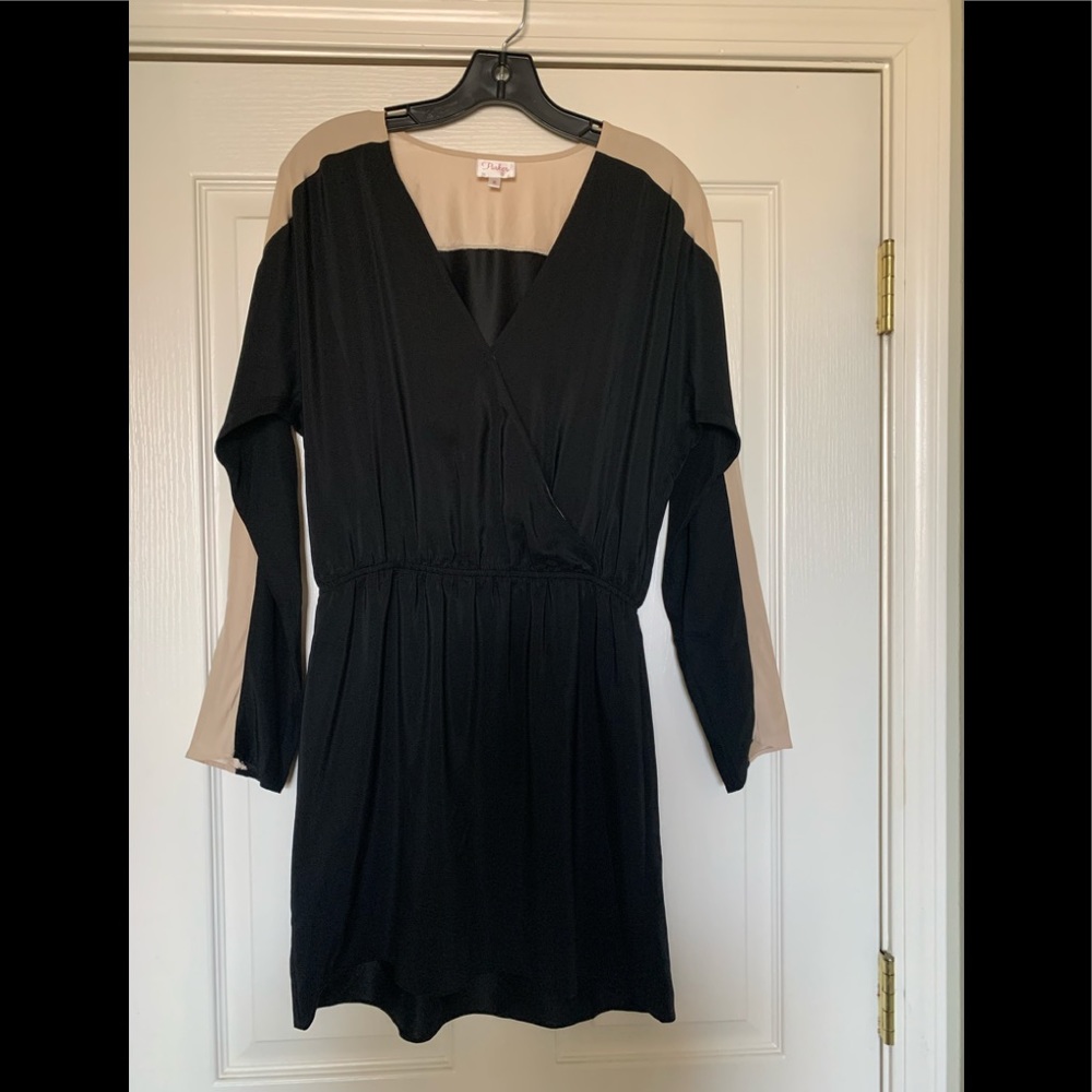 Parker Silk Back and Beige Long Sleeve Dress